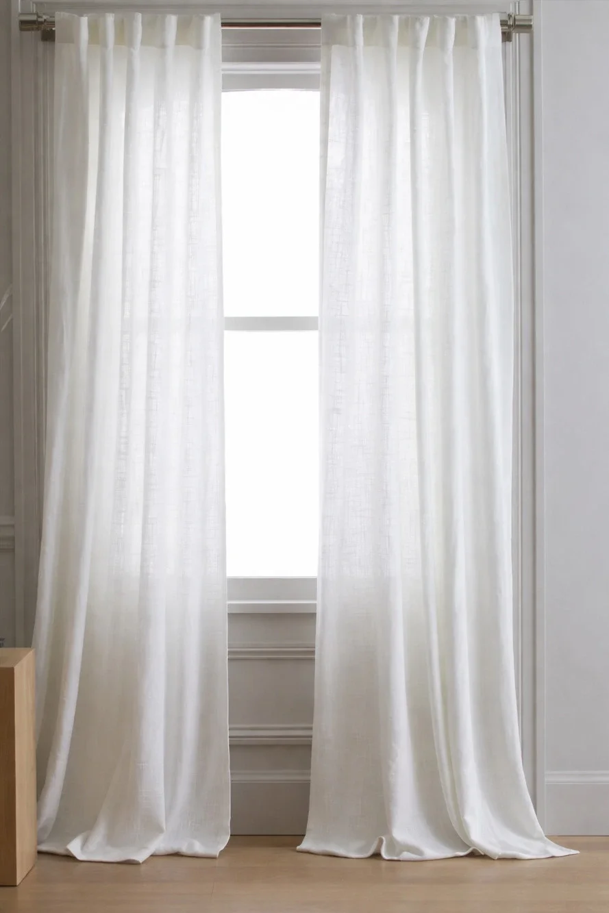 Quince WHITE Cotton Sheer Curtains Set of 2 Panels WHITE 48